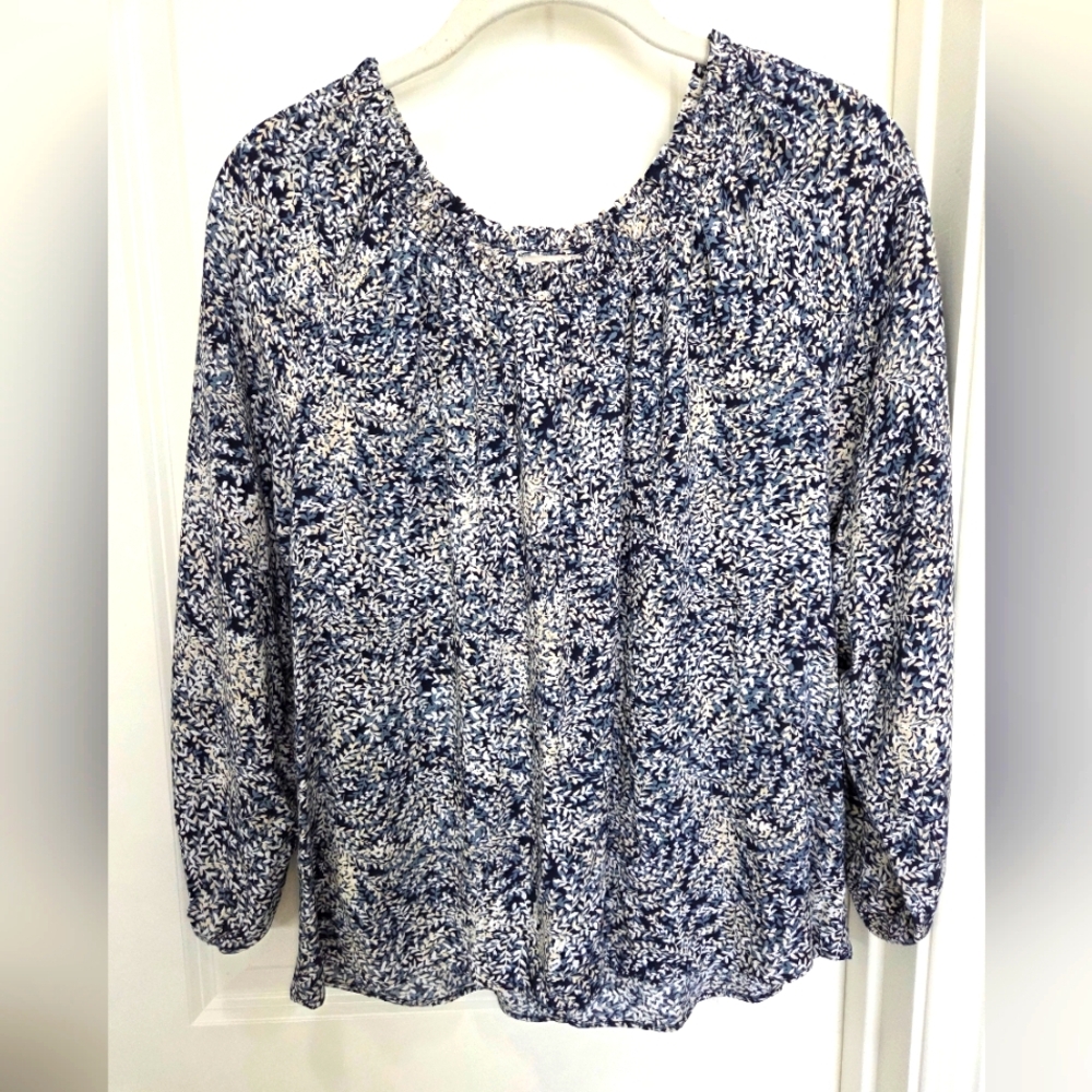New Loft Outlet 3/4 Sleeve Blue Floral Peasant Style Top, Size XS